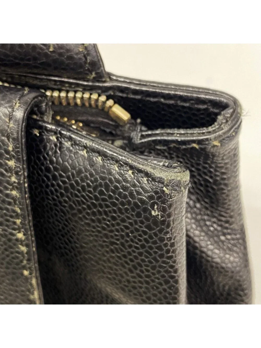 Chanel Handbag Caviar Leather Black Gold